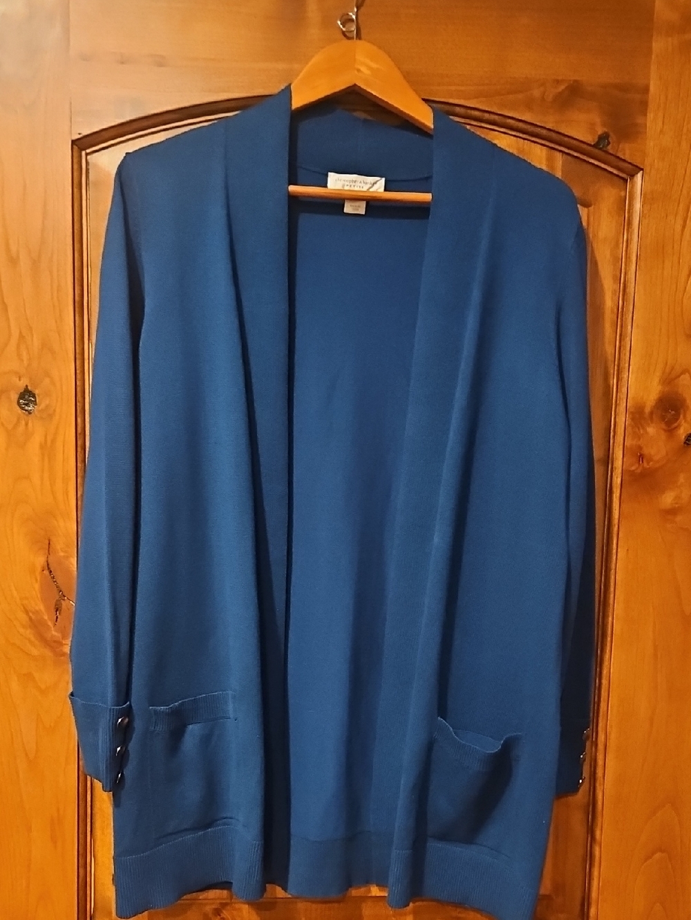 Christopher & Banks Teal Blue Open-Front Petite L Cardigan.